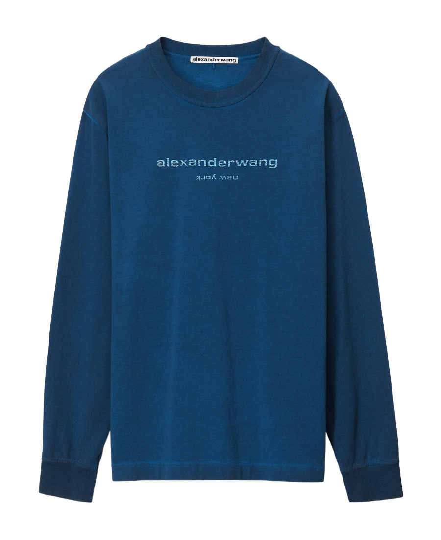 Shop Alexander Wang Logo-embroidered Cotton Sweatshirt In Blue