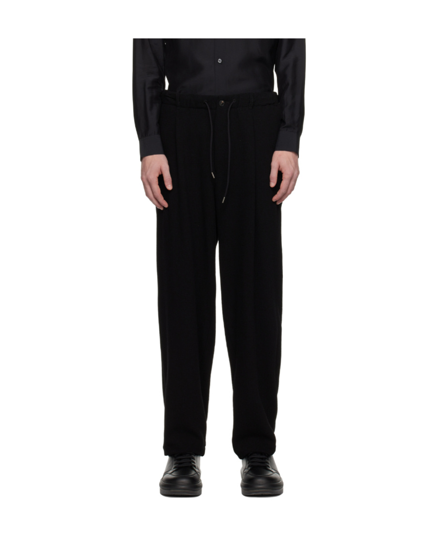 Emporio Armani Loose And Tight Drawstring Casual Pants In Black
