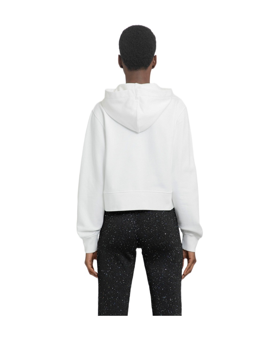 Palm Angels White Cropped Hoodie And Contrasting Print In White
