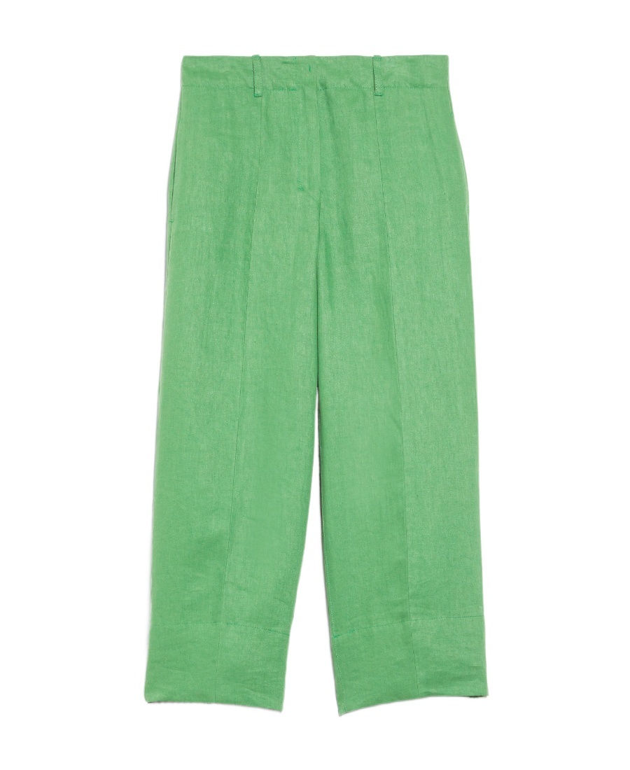 Max Mara Tailored Linen Cropped Trousers In Green