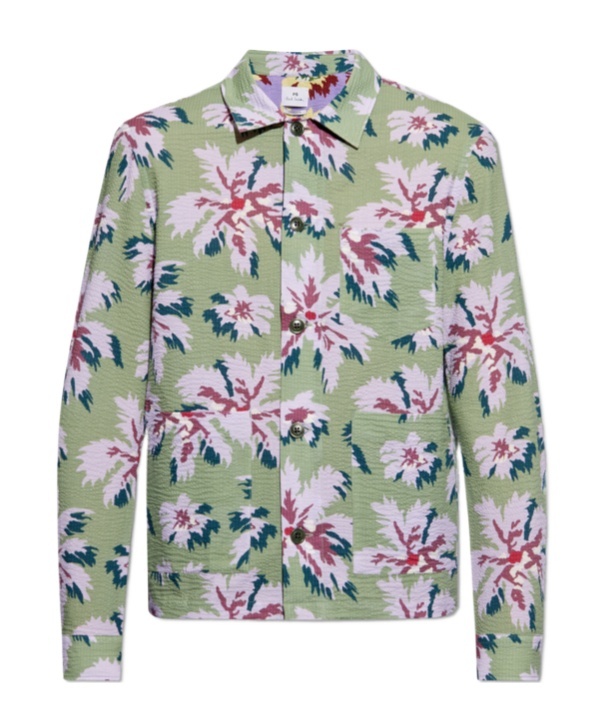 Shop Ps By Paul Smith Floral-print Seersucker Shirt Jacket In Green