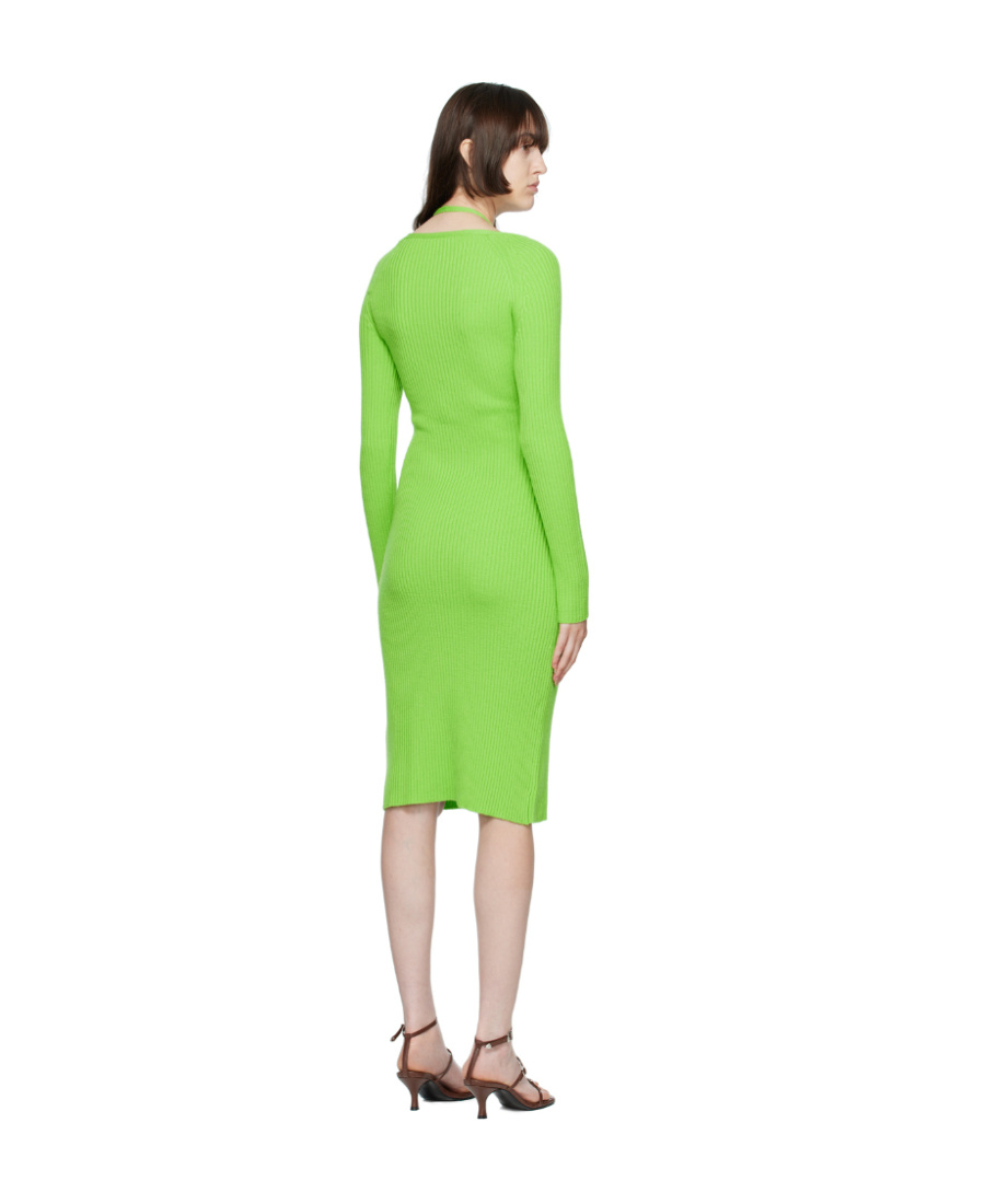 Blumarine Ribbed-knit Wool Halterneck Midi Dress In Green