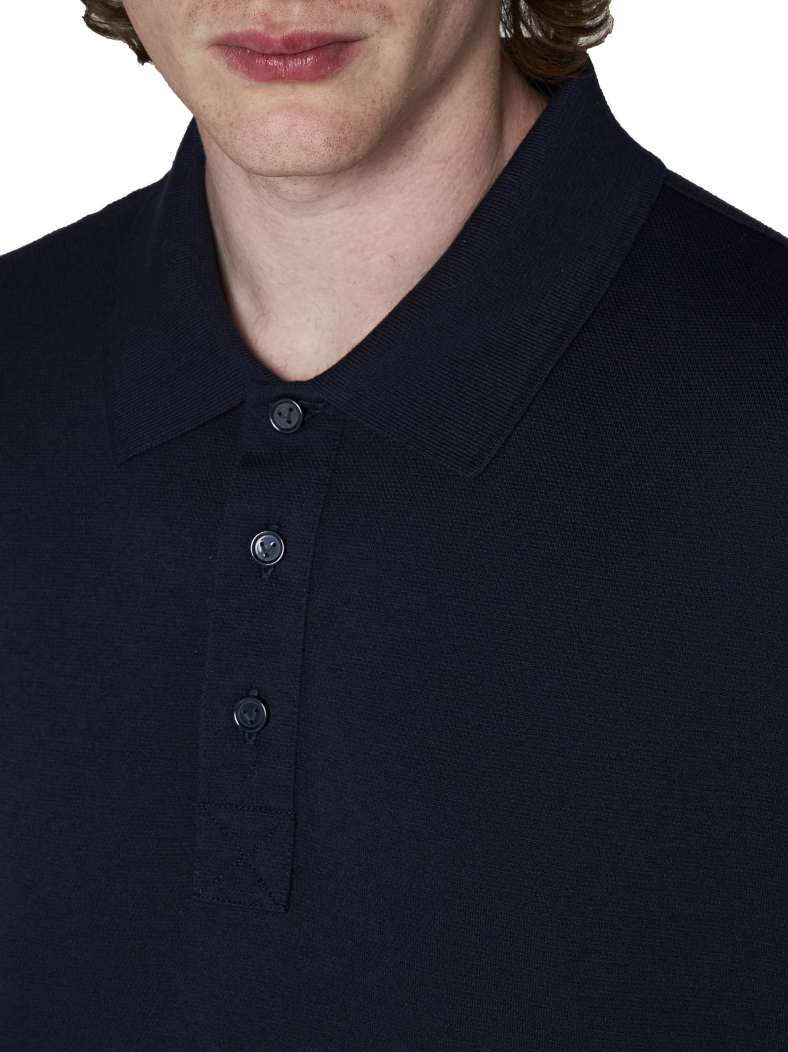 Bottega Veneta Blue Polo With Classic Collar And Embroidered Logo On The Front In Tone On Tone Cotto In Blue