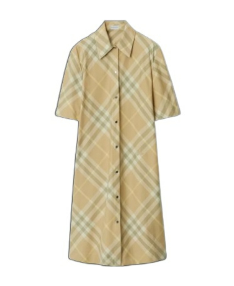 Burberry Signature Check Button-front Shirtdress In Nude