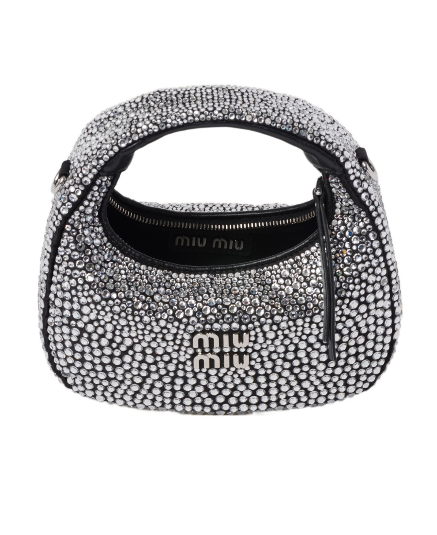 Miu Miu Wander Schultertasche Mit Kristallen In Black