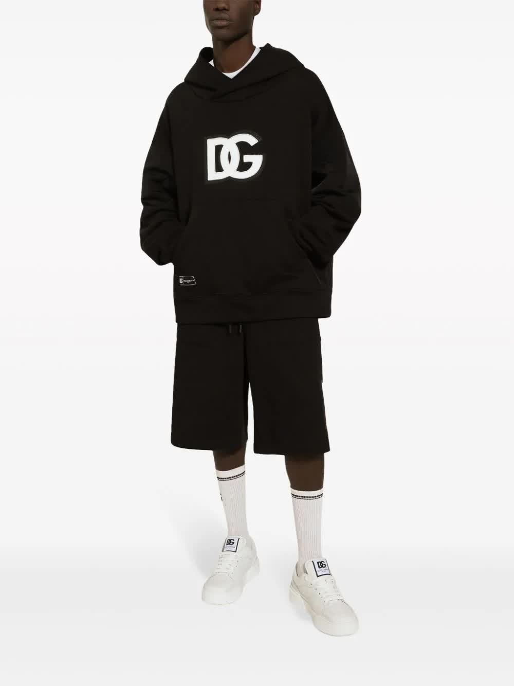 Dolce & Gabbana Black Bermuda Shorts With Contrasting Dg Patch In Black