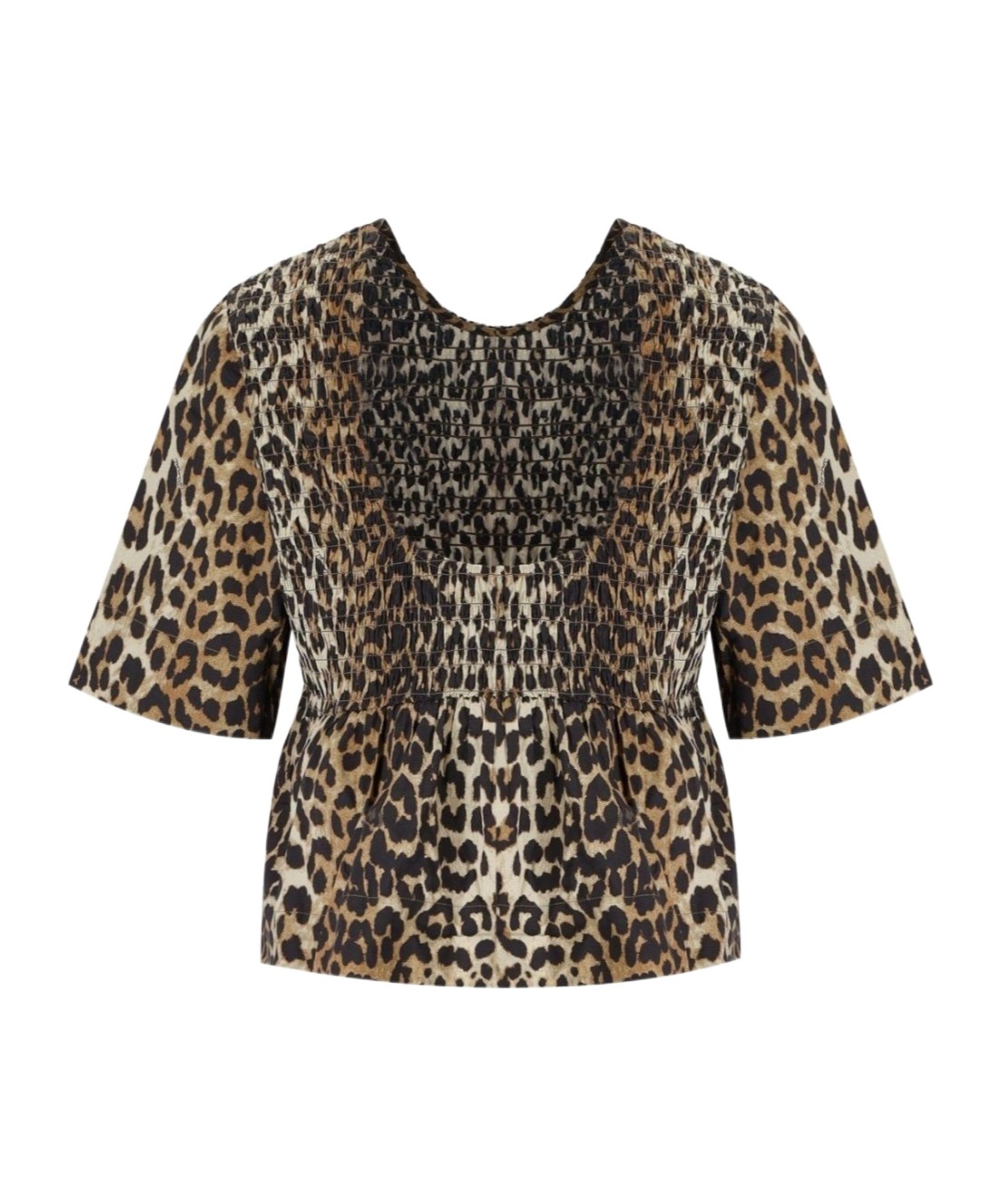 Shop Ganni Smock Leopard Printed Blouse In Black
