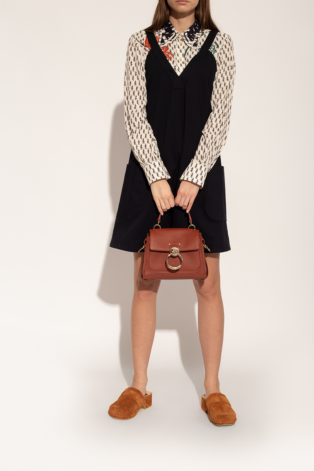 Chloé Suede Block Heel Clogs With Studded Detailing In Brown