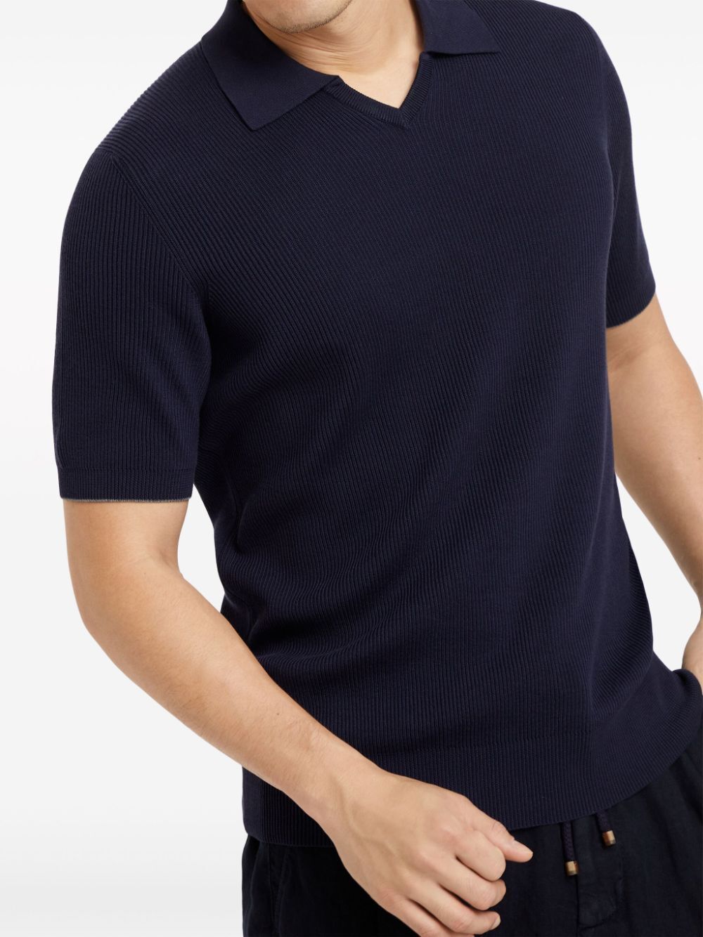 Brunello Cucinelli Ribbed-knit Cotton Polo Sweater In Blue