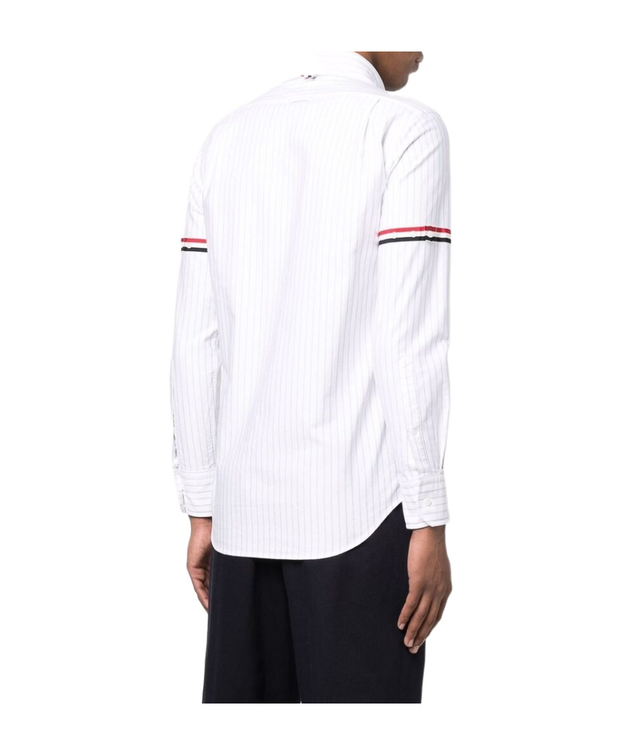 Thom Browne Grosgrain-band Striped Oxford Shirt In Gray