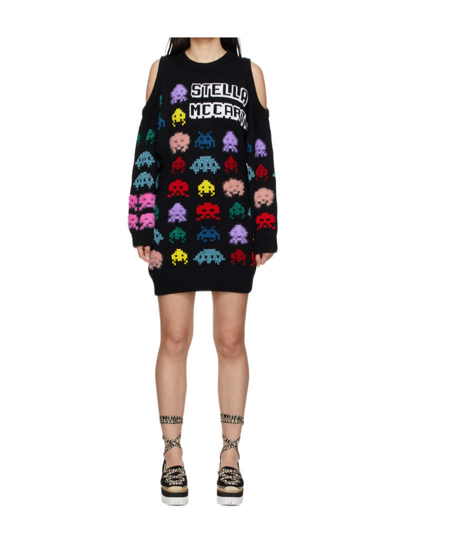 Stella Mccartney Gamer Intarsia-knit Cut-out Dress In Black
