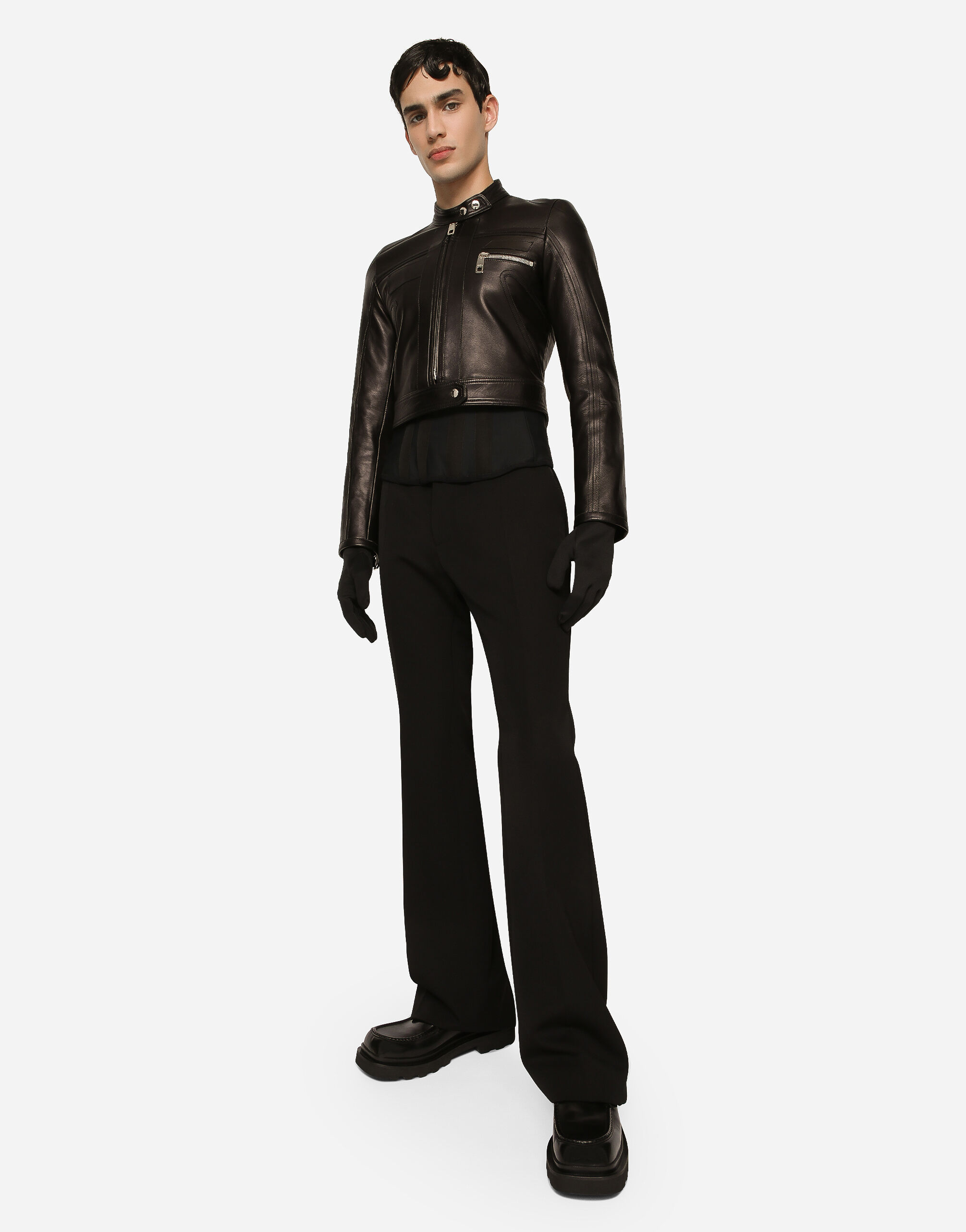 Dolce & Gabbana Nappa Leather Biker Jacket In Black