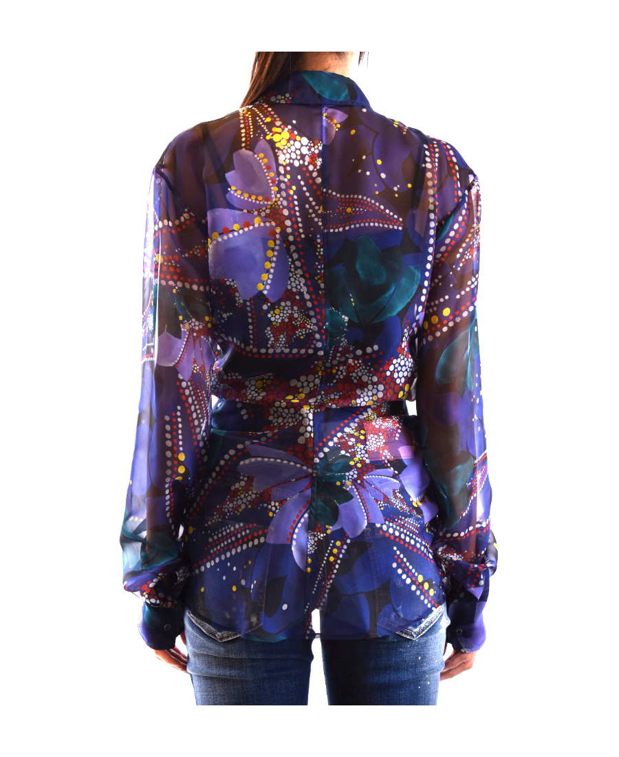 Dsquared2 Floral Print Semi-sheer Shirt In Black