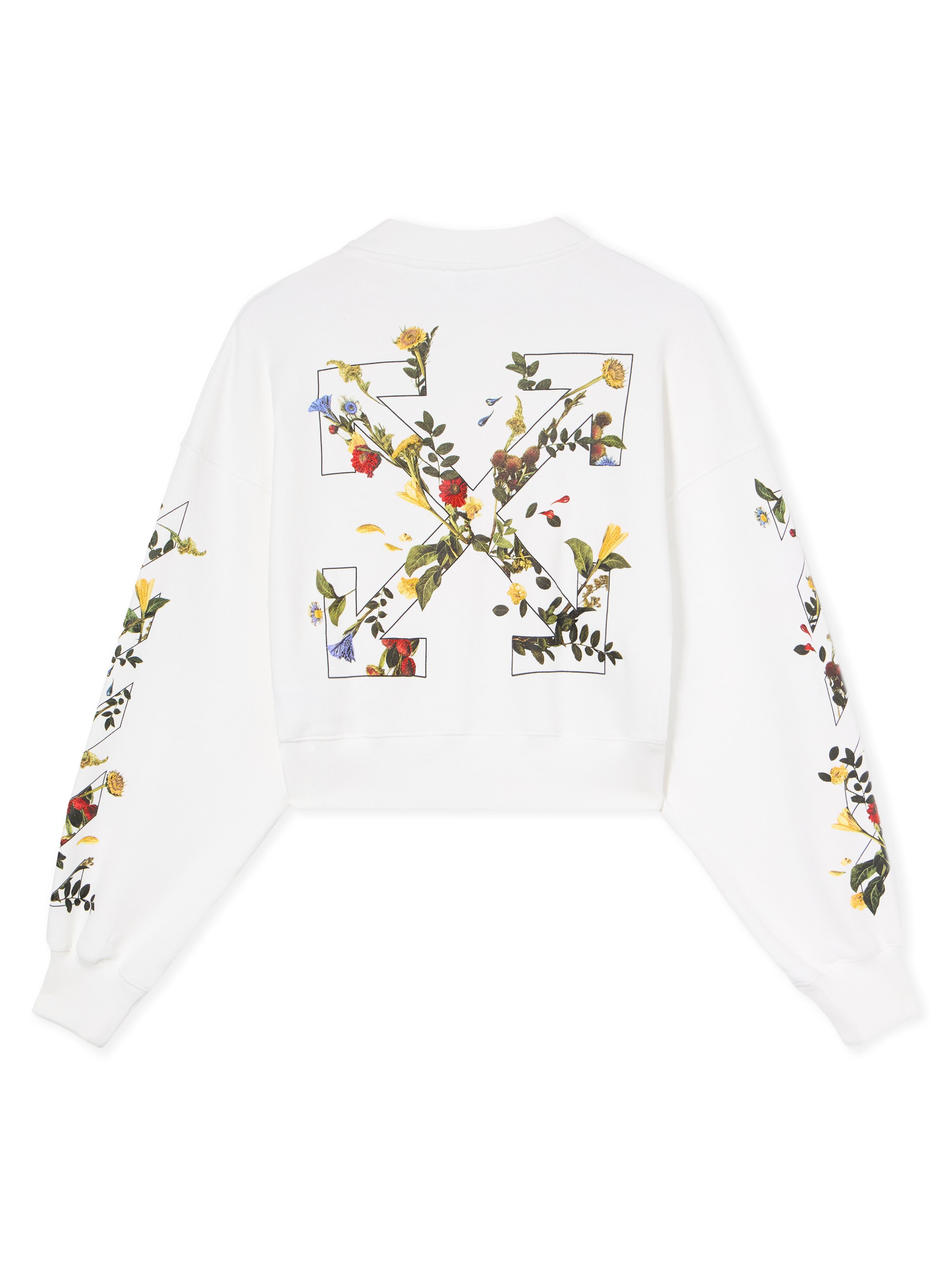 Off-white Arrow Flower Cropped Crew Neck Logo Sweatshirt In White