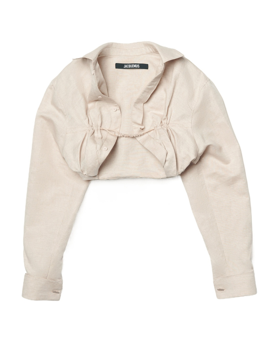 Jacquemus Cropped Long-sleeve Blouse In Nude