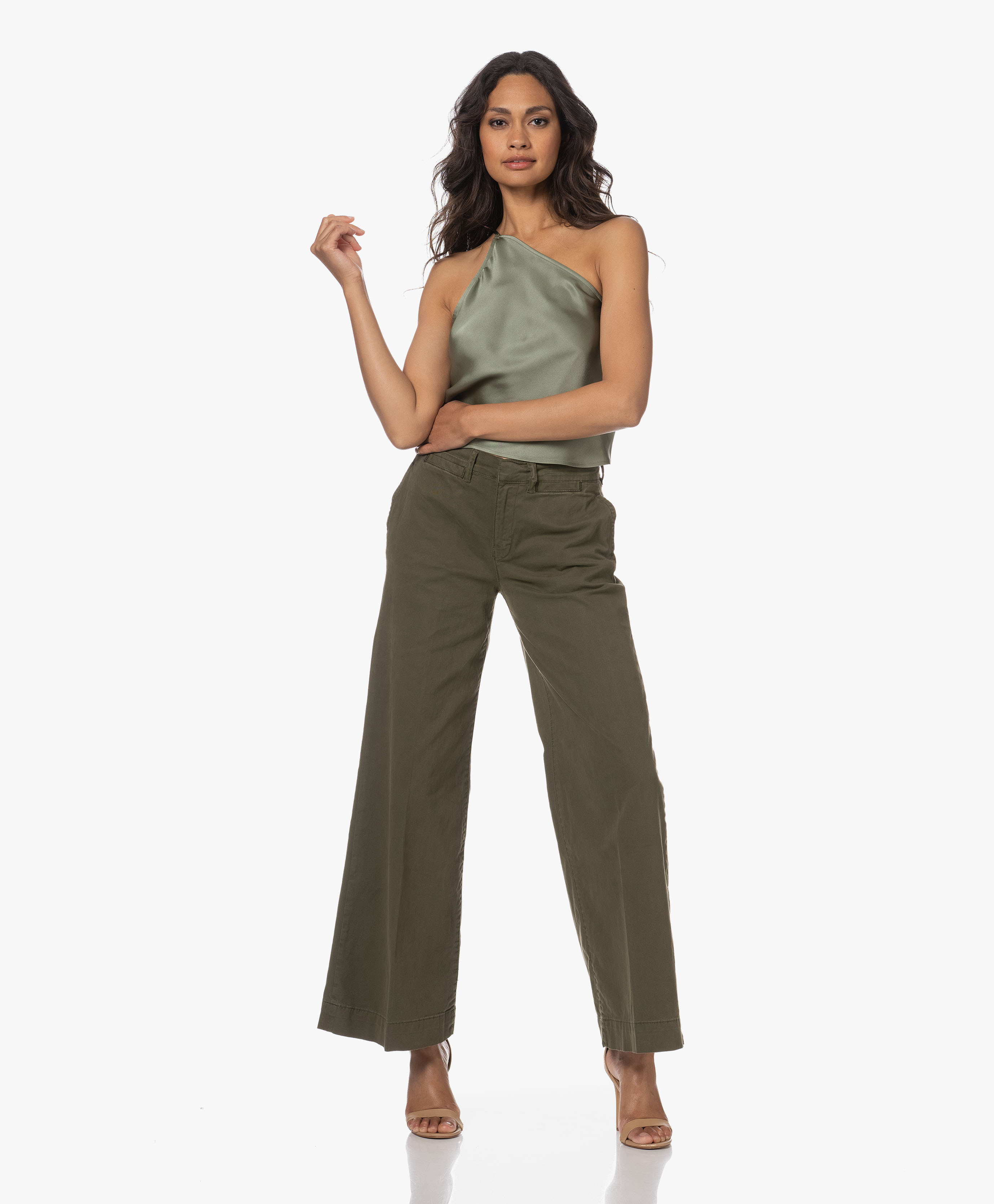 Shop Anine Bing One-shoulder Silk Top In Nude