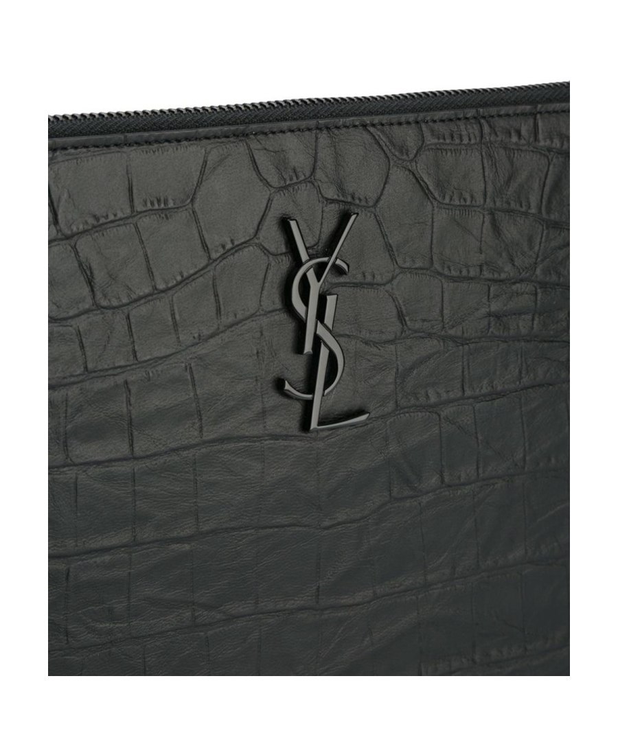 Saint Laurent Monogram Zip Pouch In Black