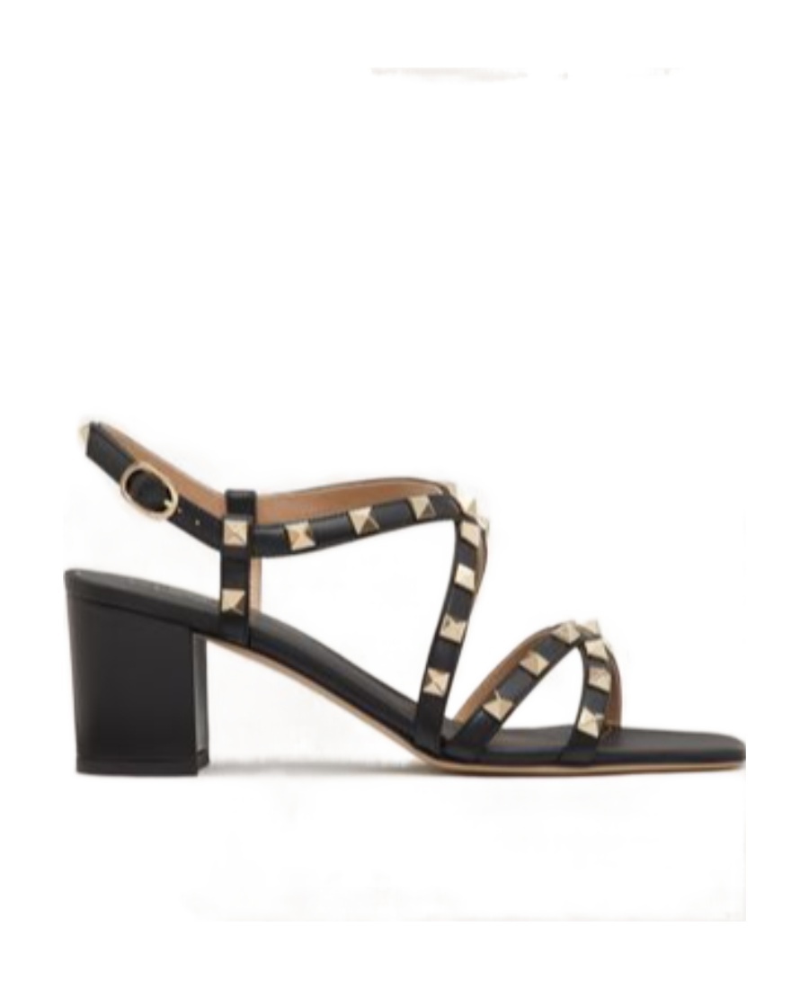 Valentino Garavani Rockstud Calfskin Sandal With Straps 60mm Woman Black 38 In Multicolor