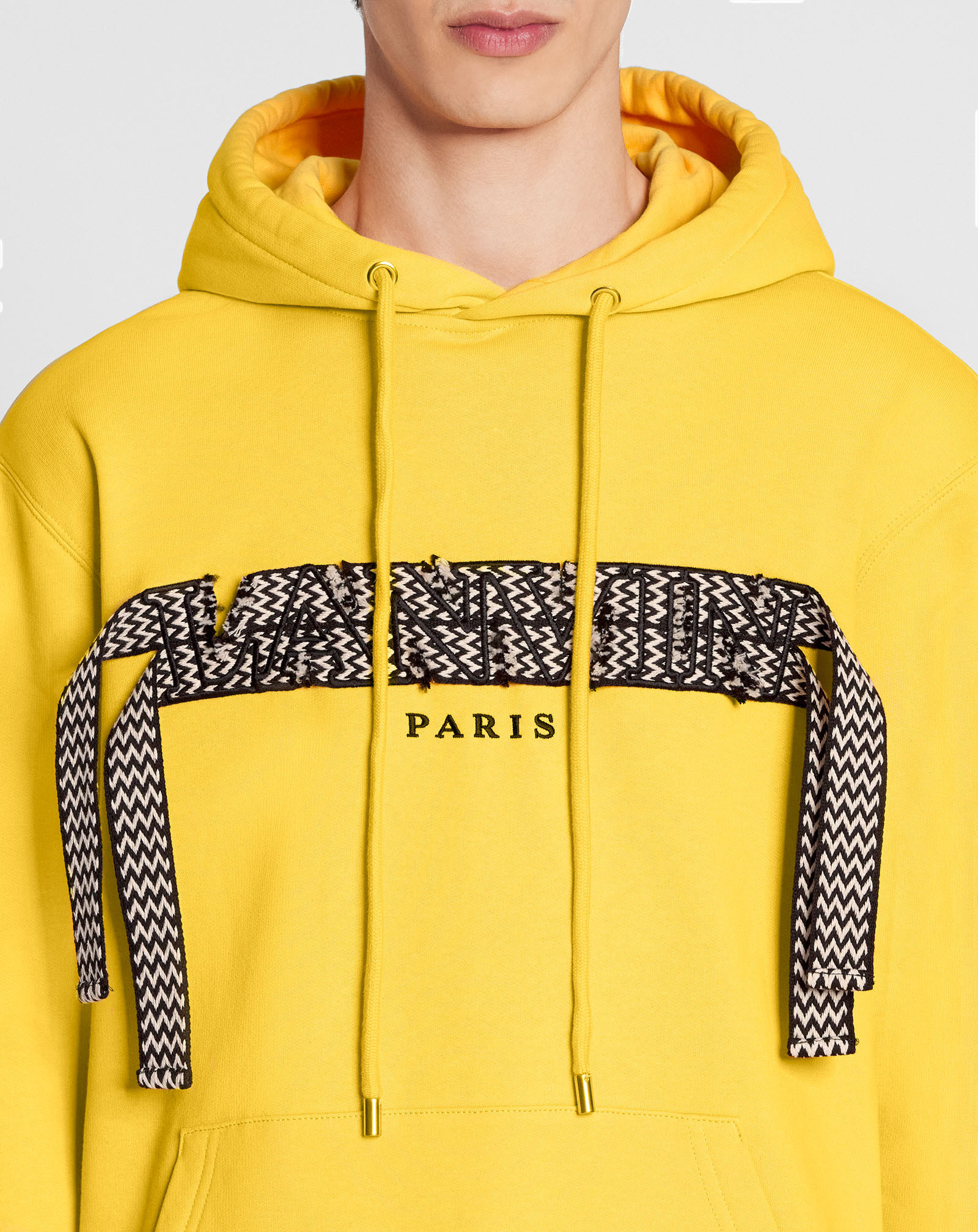 Lanvin Logo Patch Drawstring Hoodie In Yellow