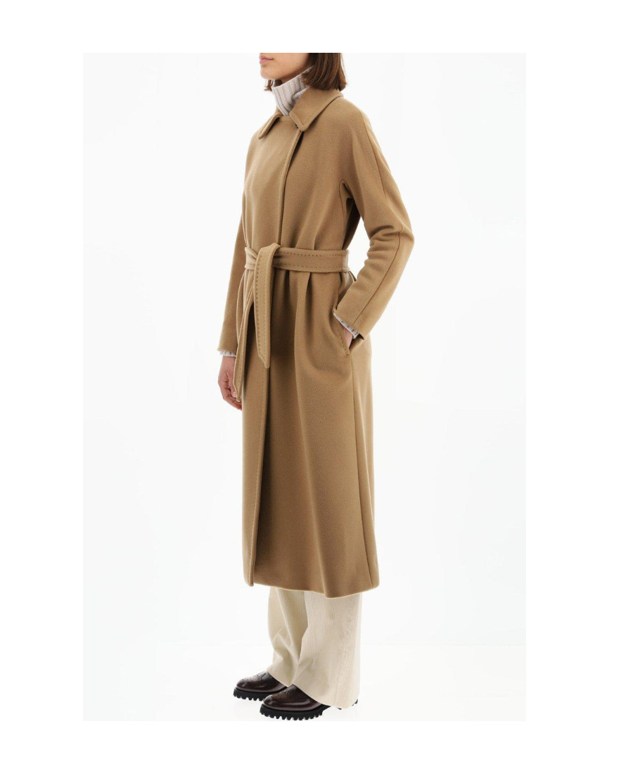 Max Mara Brown Cashmere Belted Coat In Nude