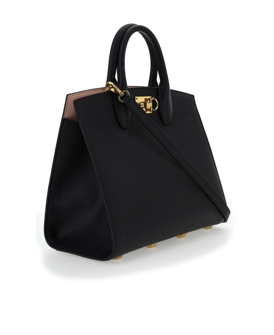 Ferragamo Studio Box Leather Shoulder Bag In Black