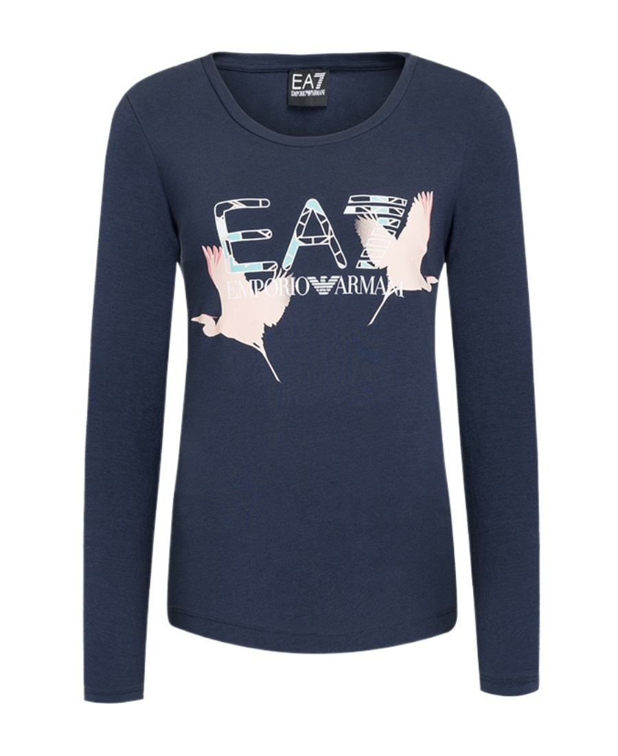 Ea7 T-shirt With Round Neck And Long Sleeves In Pink