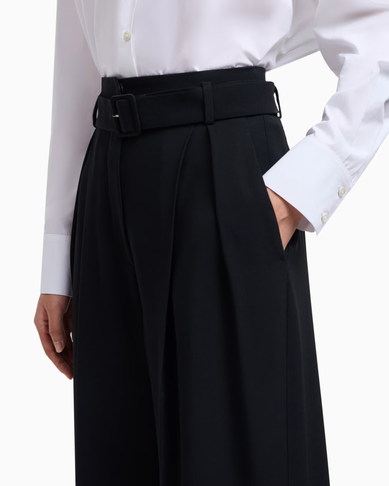 Emporio Armani Envers Satin Trousers With Pleats And Belt In Black