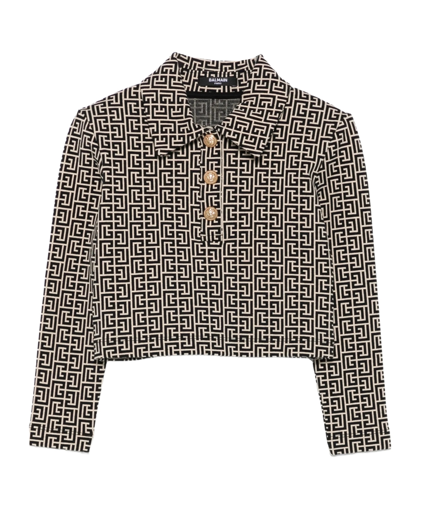 Balmain Geometric-print Buttoned Polo Top In Multi