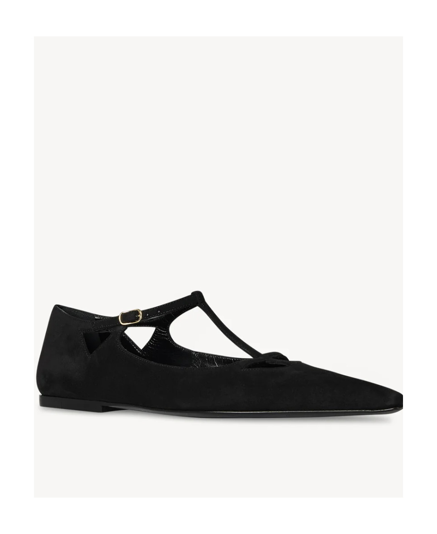 The Row Cyd Suede Mary Jane Ballerina Flats In Black