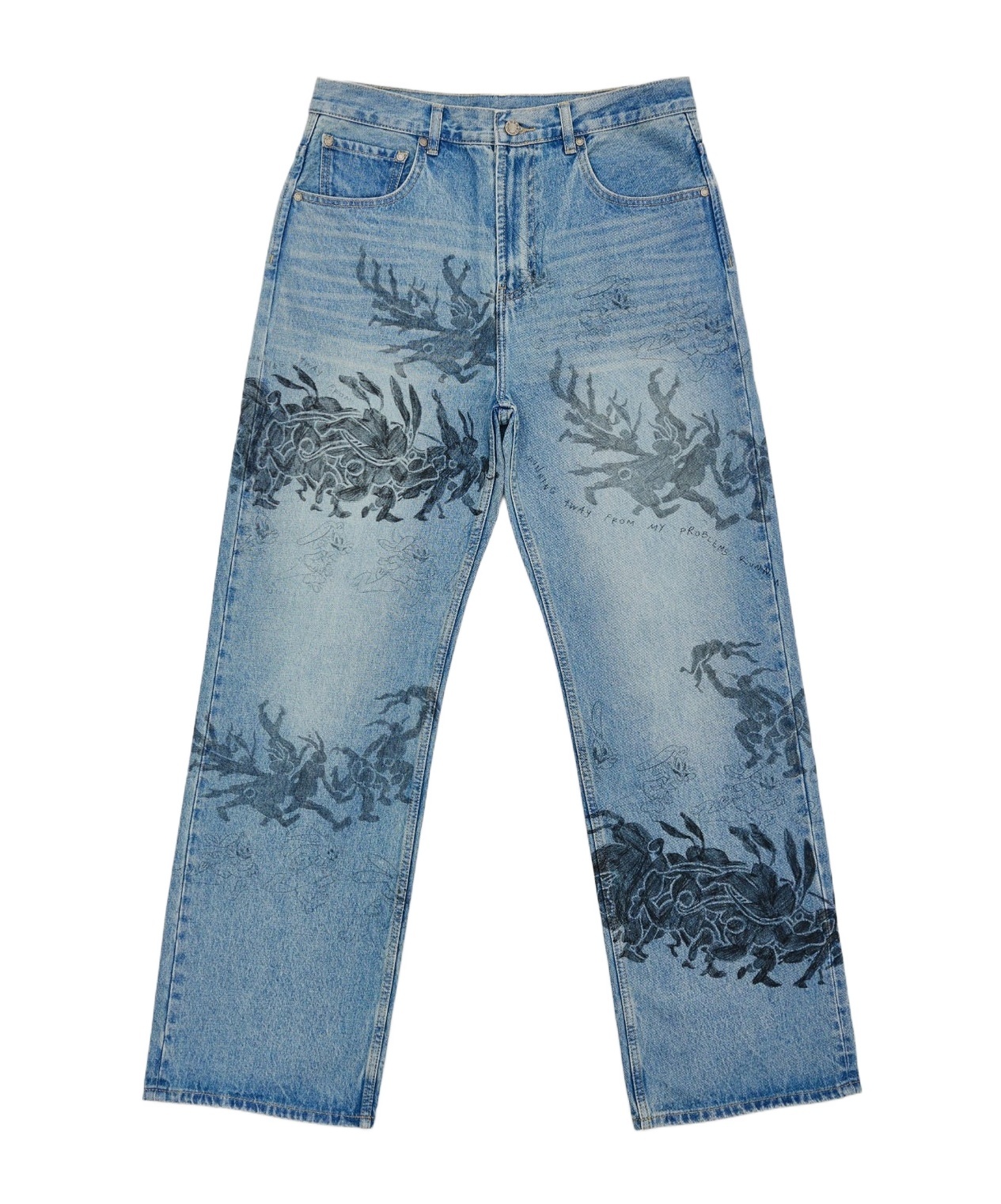 Domrebel Hops Printed Bootcut Jeans In Blue