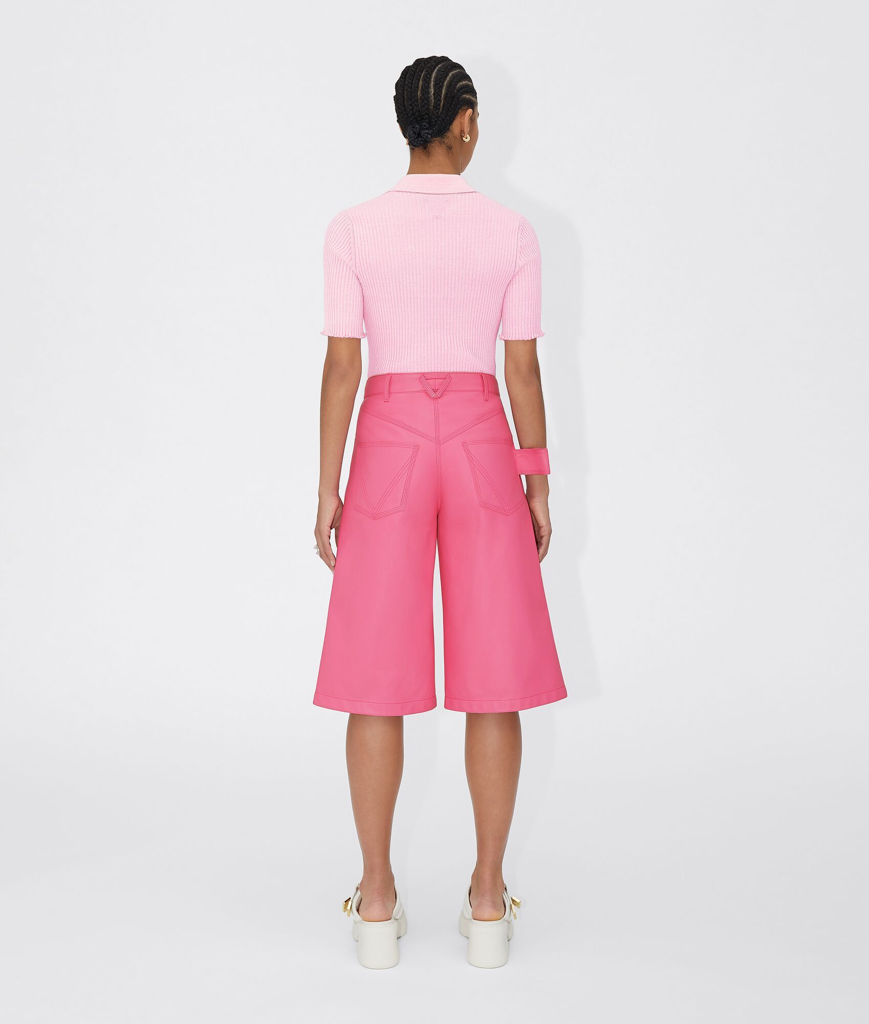 Bottega Veneta Ribbed Polo Top In Pink