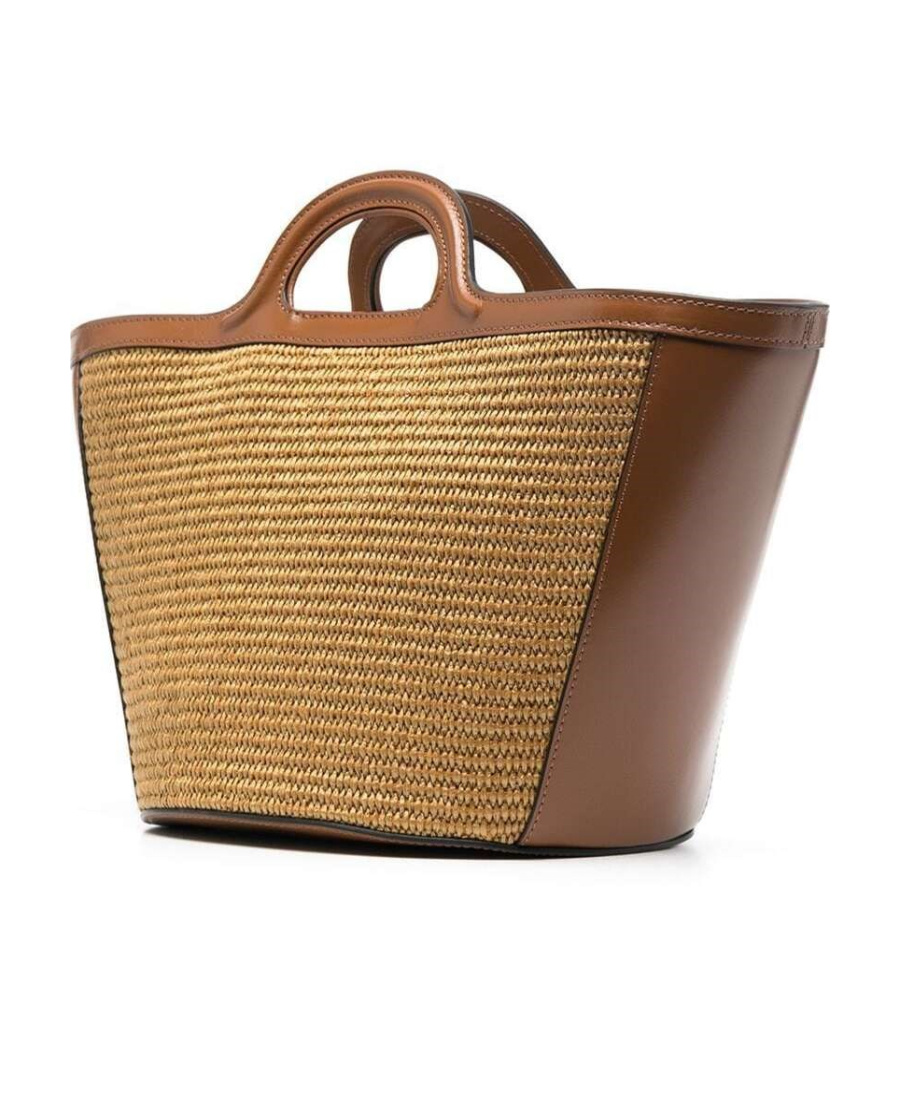 Shop Marni Tropicalia Small Bag In Brown Leather And Raffia