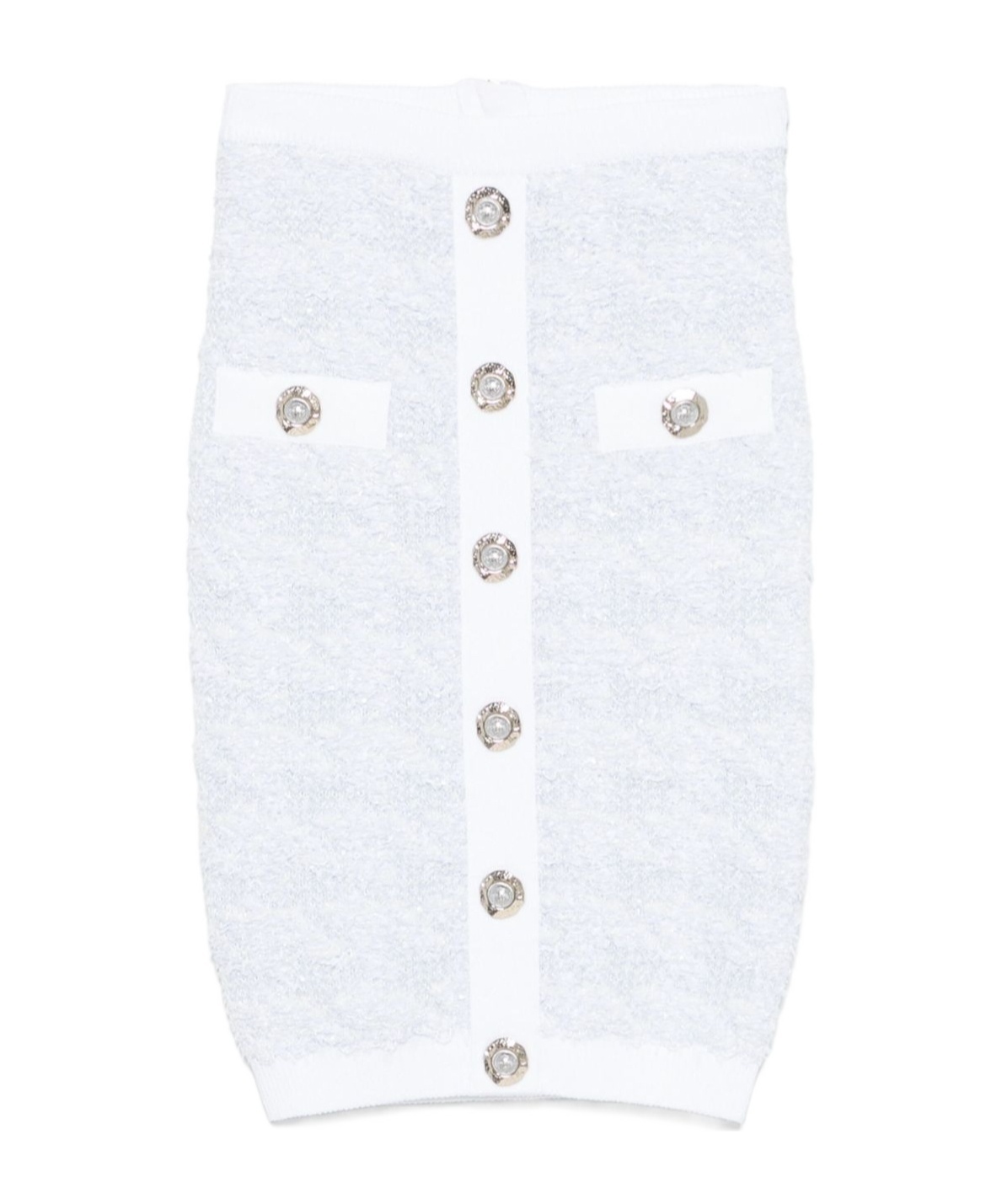 Balmain High-waisted Textured Skirt Button Detailing In Blue