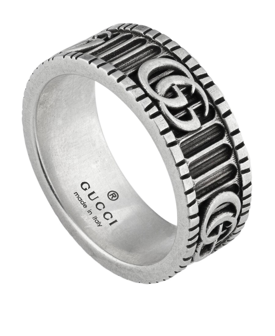 Gucci Double G Sterling Silver Ring In Gray