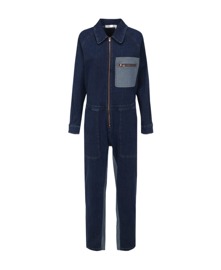 See By Chloé Striped Denim Jumpsuit In Black