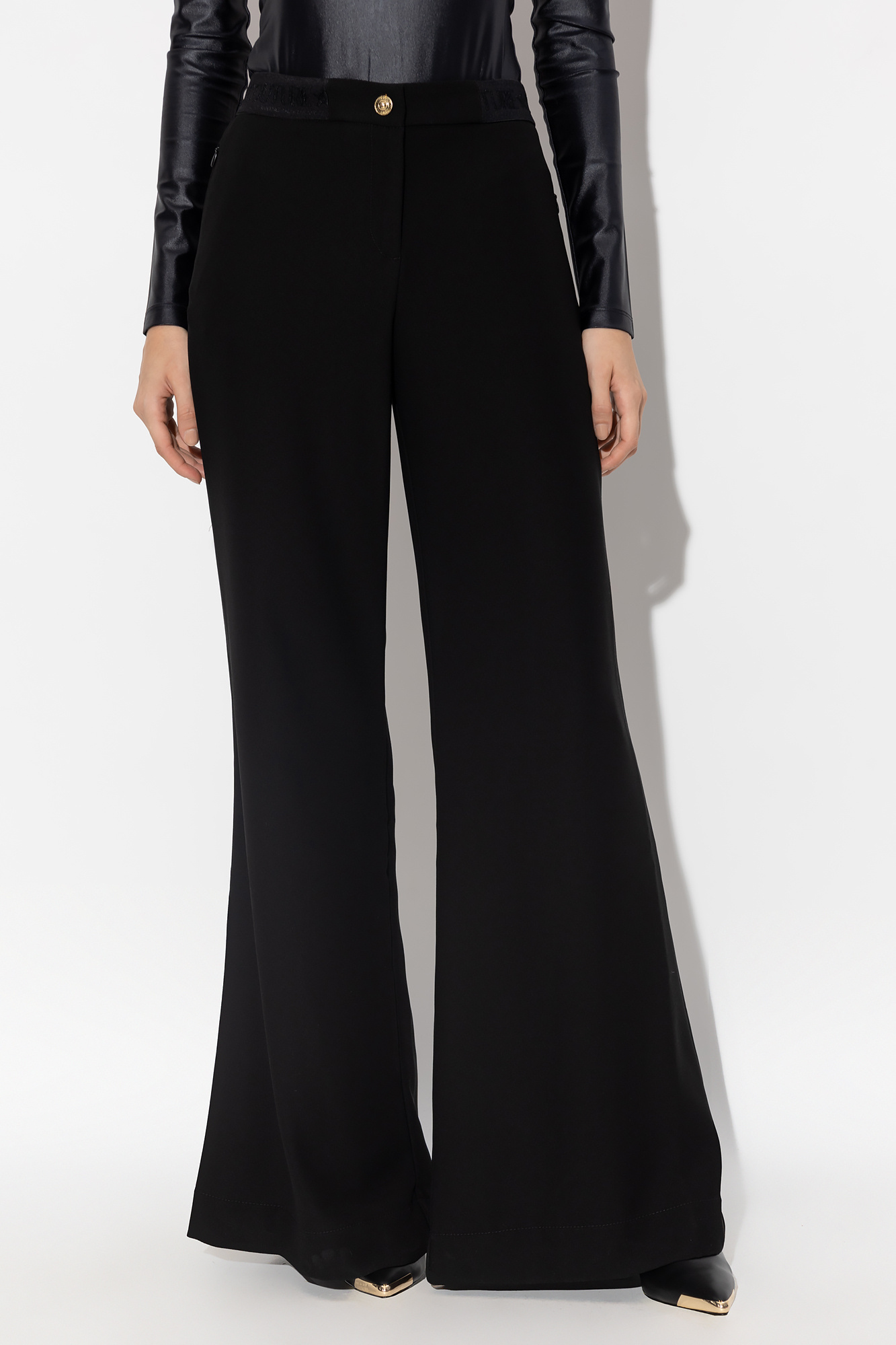 VERSACE JEANS LOGO-DETAIL WIDE LEG TROUSERS