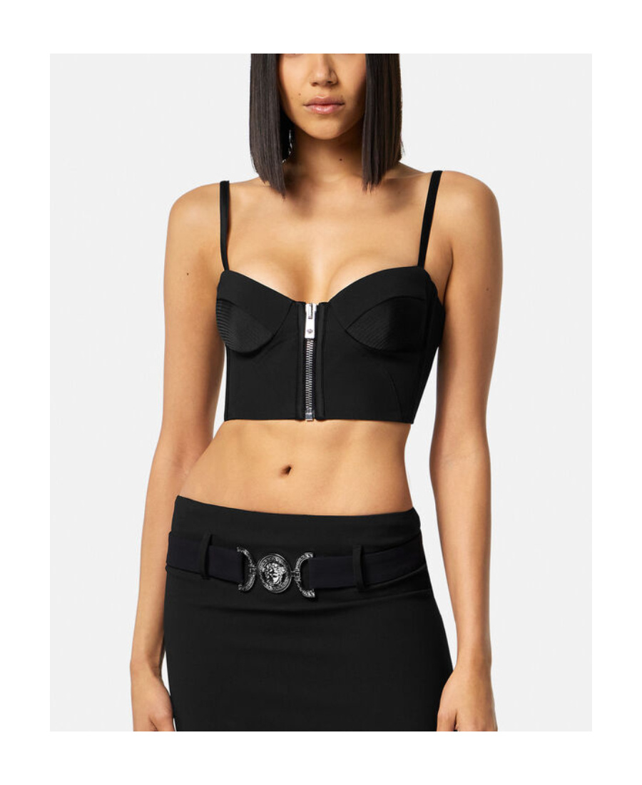 Versace Zipped Crop Tank Top In Black