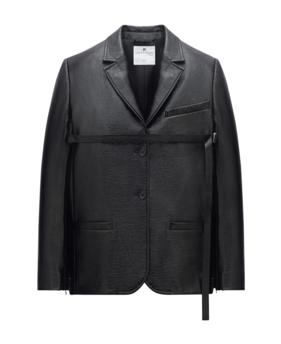 Courrèges Strap-detail Patent-finish Jacket In Black