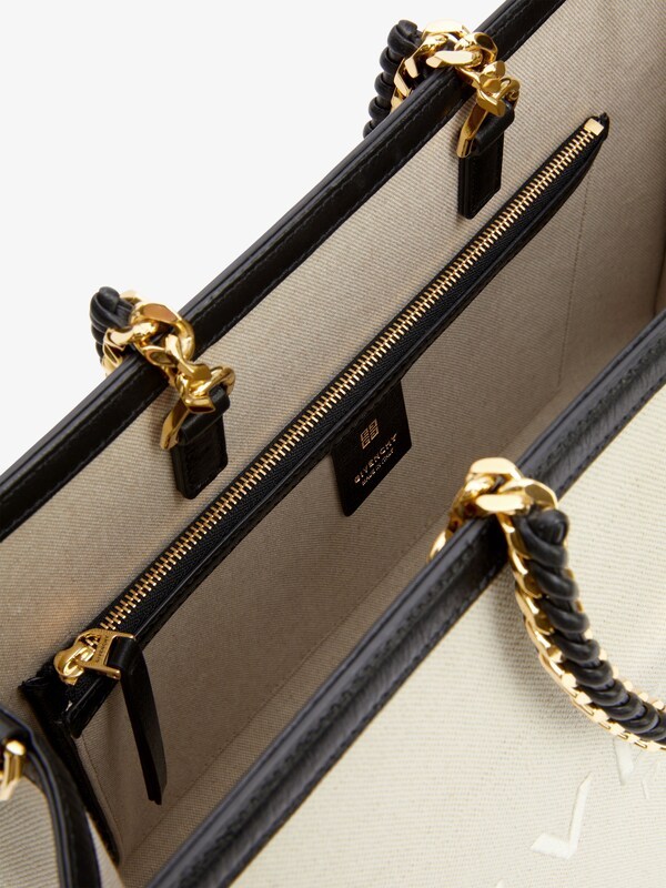 Shop Givenchy Medium G Tote Shopping Bag In Canvas And Leather In White
