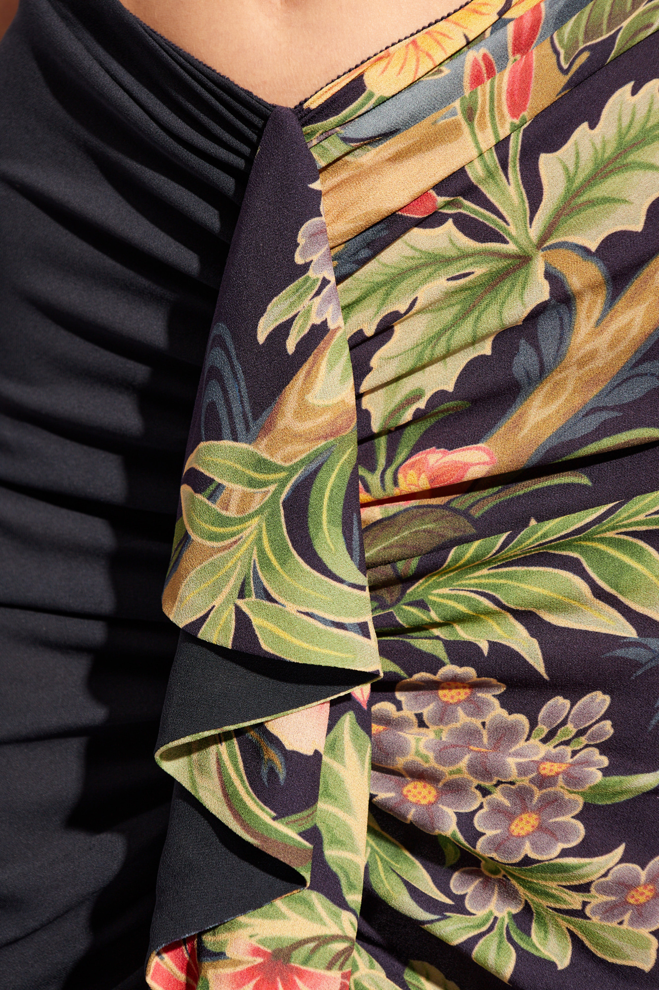 Etro Floral-print Draped Maxi Skirt In Black