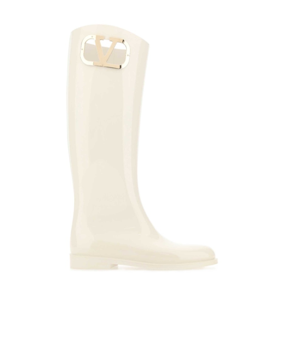 Valentino Vlogo Type Patent Rain Boots In Ivory White