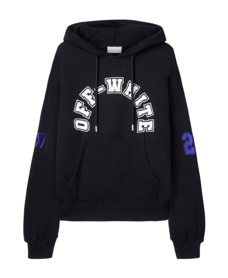 Off-white Brushed Cotton Football Printed Hoodie In Black