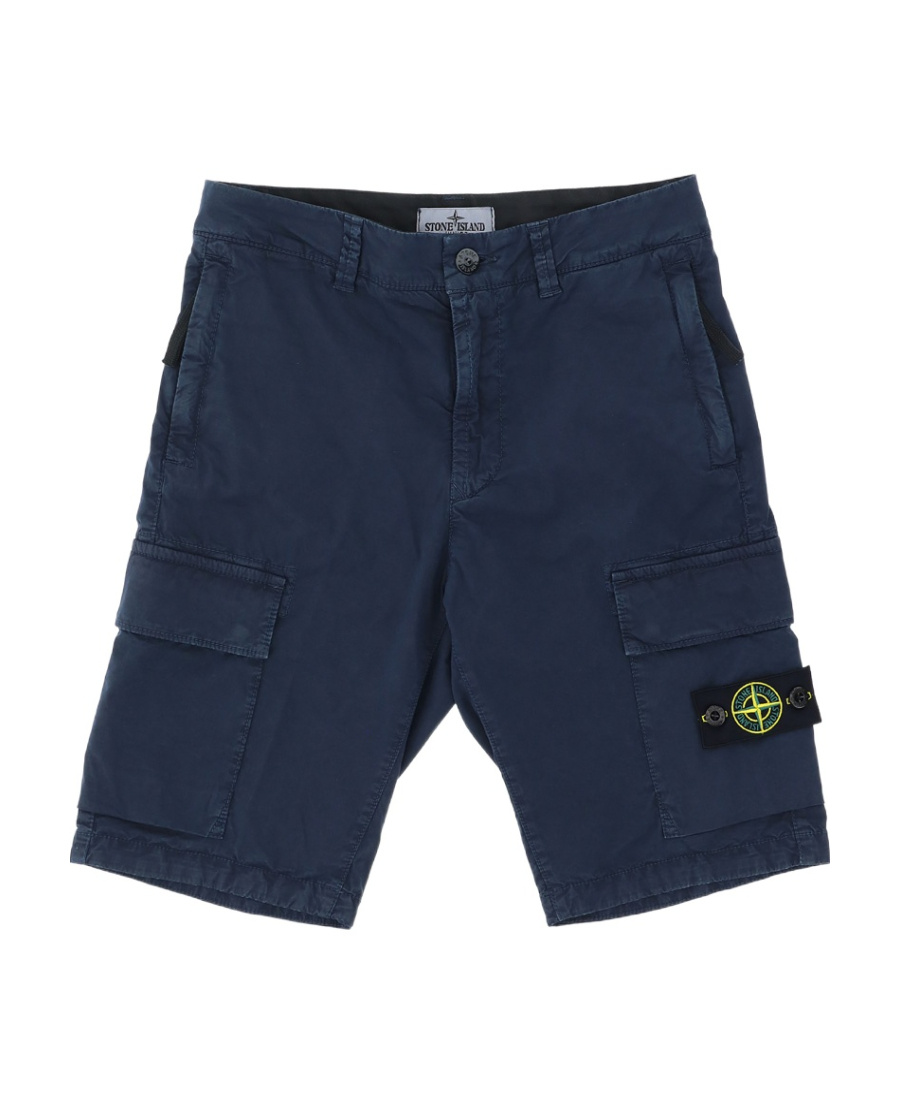 Stone Island Side Logo-patch Bermuda Shorts In Blue