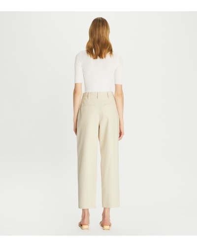 Tory Burch Pleated Button Denim Trousers In Nude