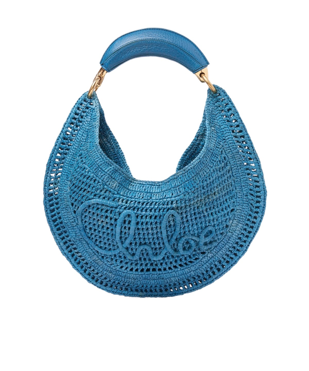 Chloé Summer Banana Top-handle Bag In Crochet Fabric In Blue