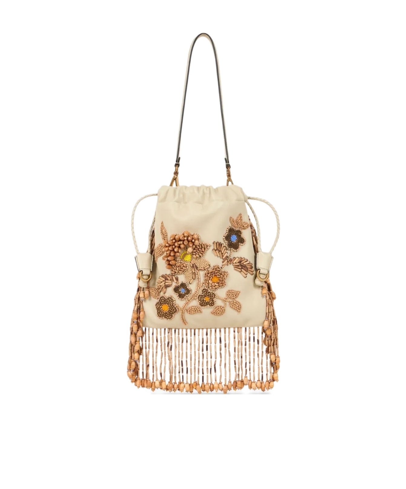 Etro Small Leather Kalispera Bag With Beads And Fringing In Pattern