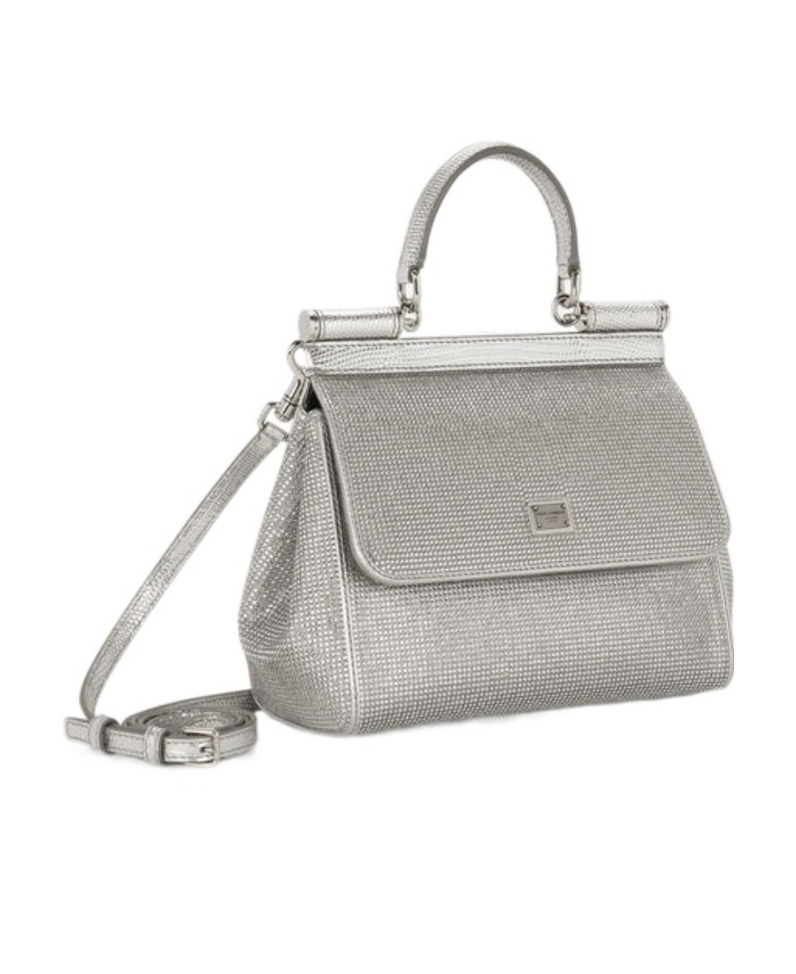 Dolce & Gabbana Kim Dolcegabbana Crystal-embellished Sicily Shoulder Bag In Gray