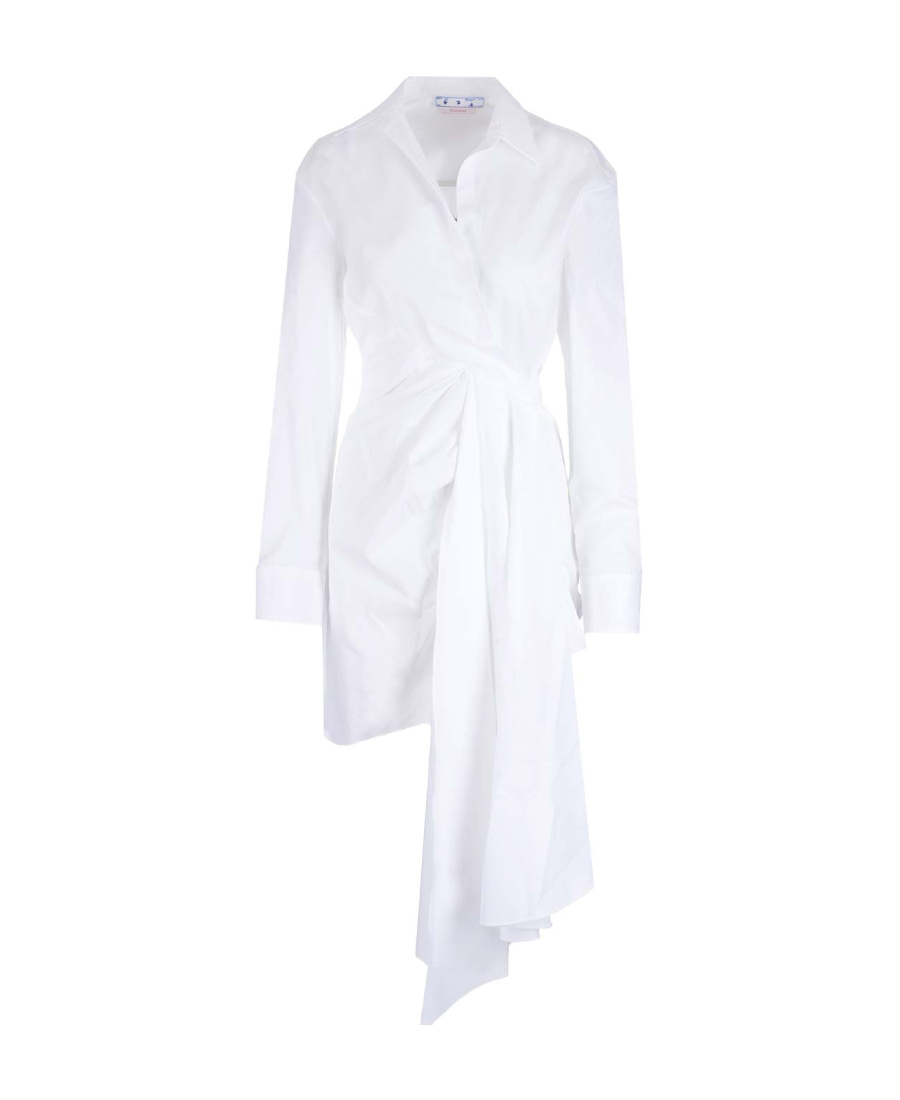 Off-white Draped Asymmetric Cotton-poplin Shirt Dress In White