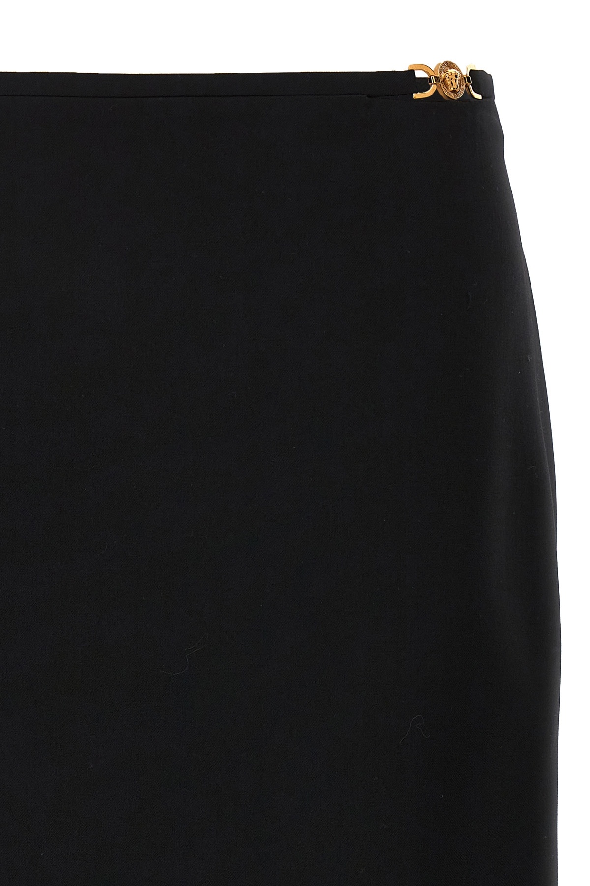 Shop Versace Medusa-plaque Stretch-wool Skirt In Black