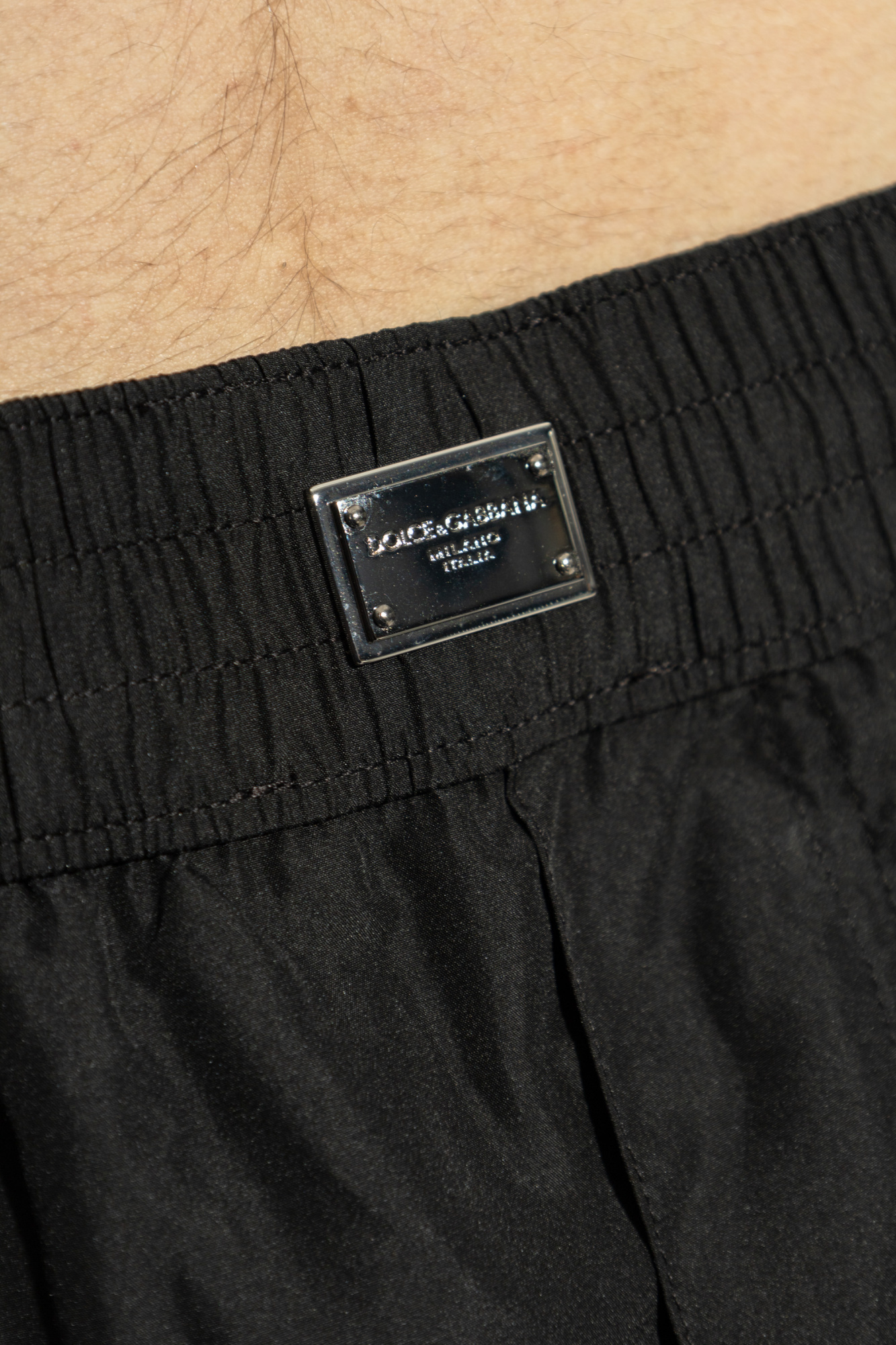 Dolce & Gabbana Logo Plaque Short Swimsuit In Black